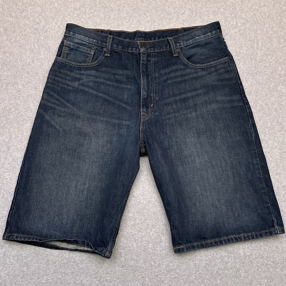 Levi's 569 Jean Shorts Men's 38 Blue Dark‎ Wash Loose Straight 12" Faded Jorts